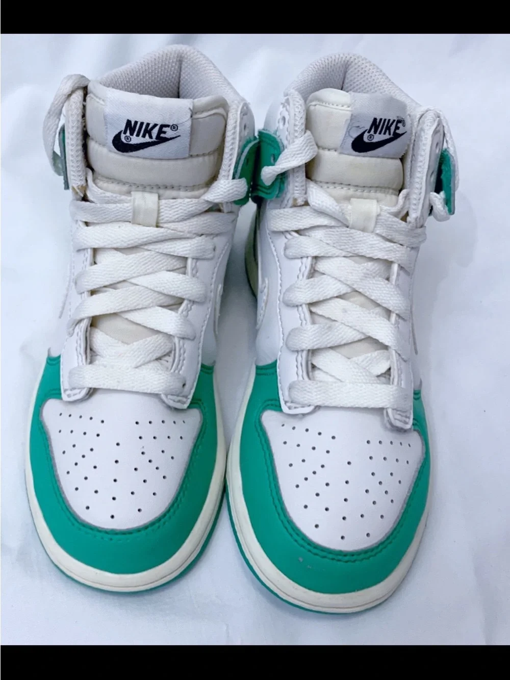 Nike Kids High-Top Sneakers in White and Teal Green